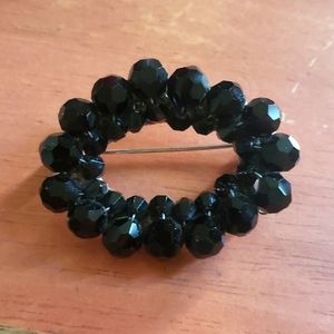 Vintage Cluster Bead Pin/Brooch with Jet Black Glass Beads. Open Oval. 3/$25